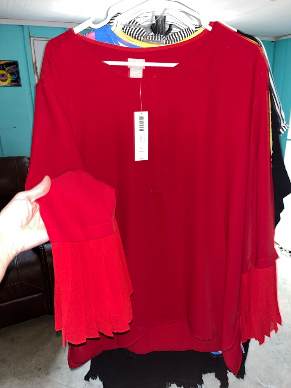 Chico's Red Layered Ruffle-Sleeve Blouse